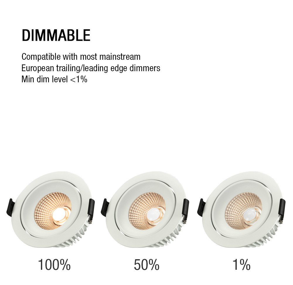 95Ra Flicker Free Recessed Adjustable Downlight Anti Glare LED Dimmable
