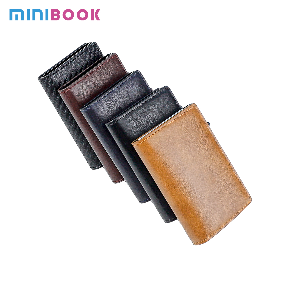 RFID Blocking PU Leather Automatic Pop Up Credit Card Holder Wallet With Metal Card Box