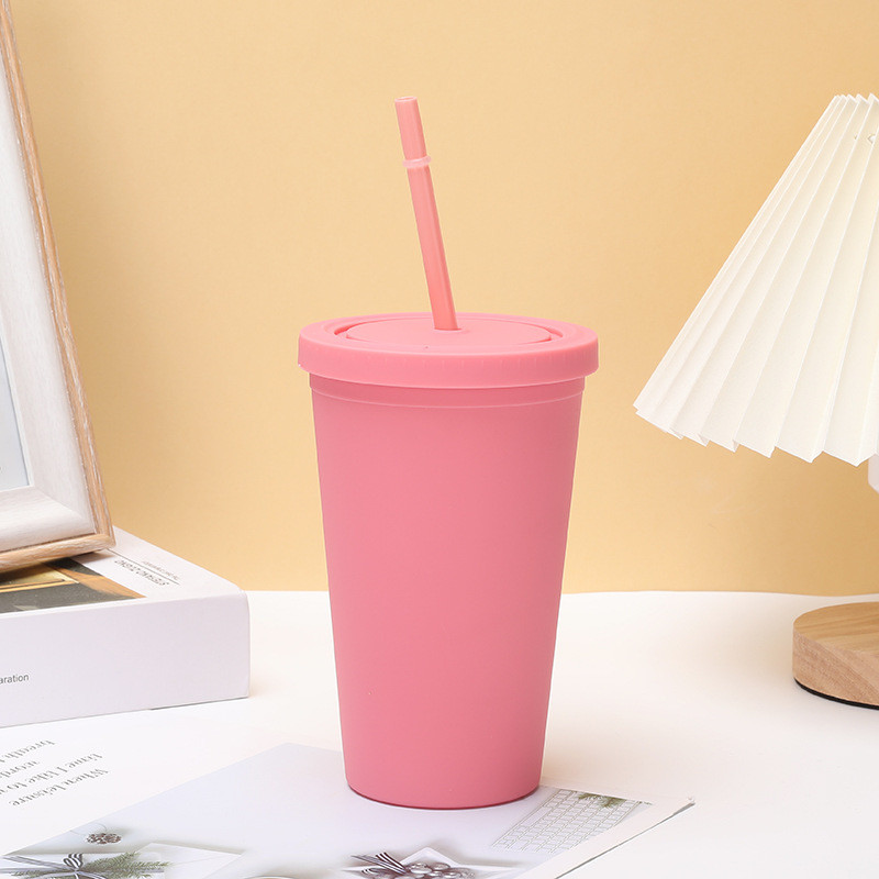 Fashion Candy Color 450ml Water Bottle Insulated Double Wall Plastic Water Bottle With Straw For Milk Lightweight Customized Color And Logo