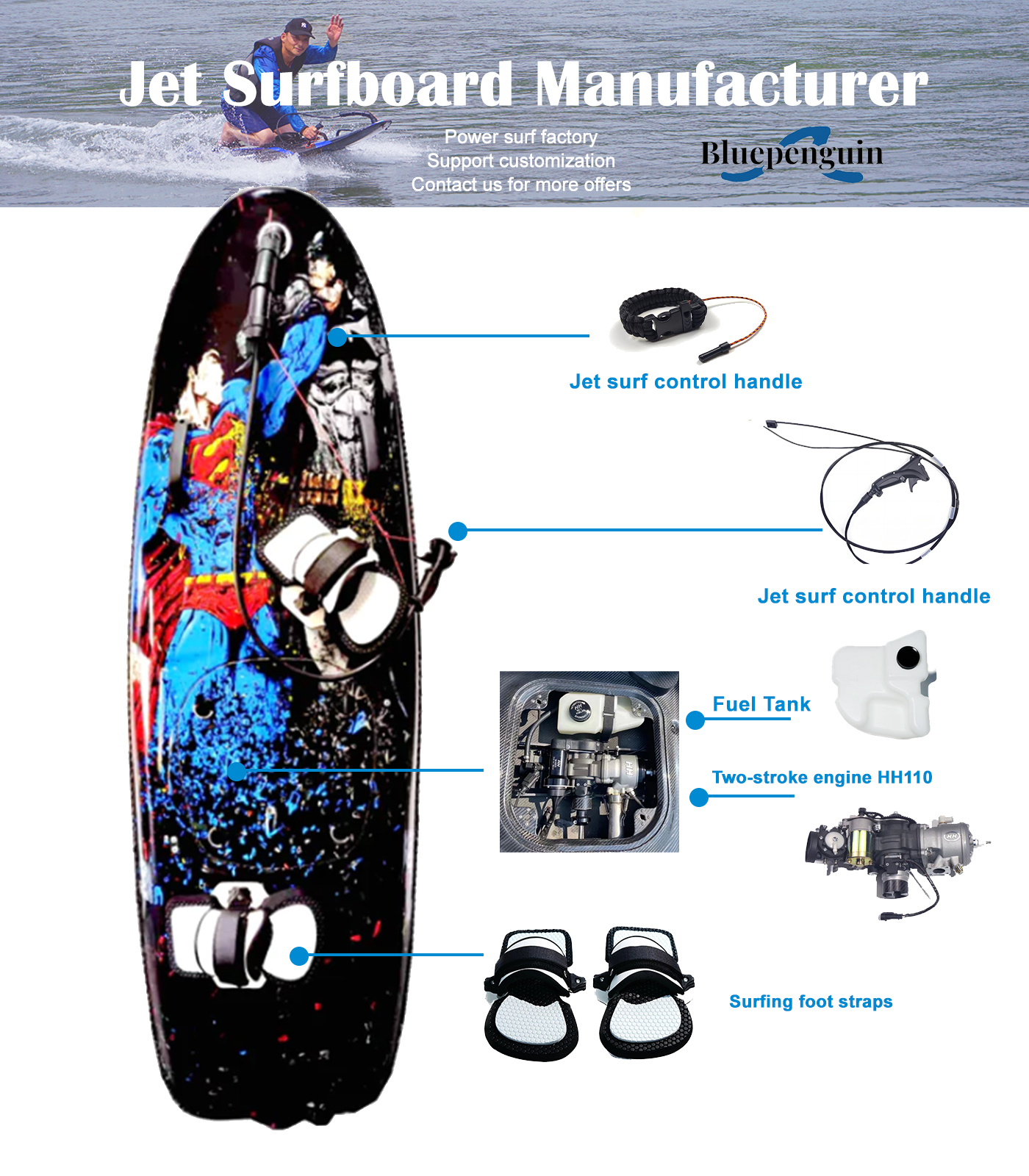 Unisex Wavestorm Moto Support Long Board Surfboards with Flying Motorized Surfboard