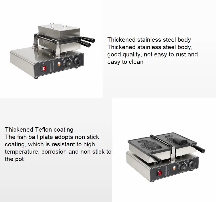 Double Waffle Maker Ice Cream Machine with Open Mouth Fish Shape and Timer 0-10 minutes