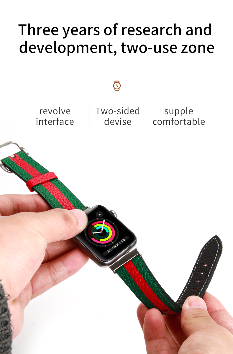OEM ODM Double Sided Band Leather Watchband for Apple Watch Band 38 40 41 42 44 45mm Strap
