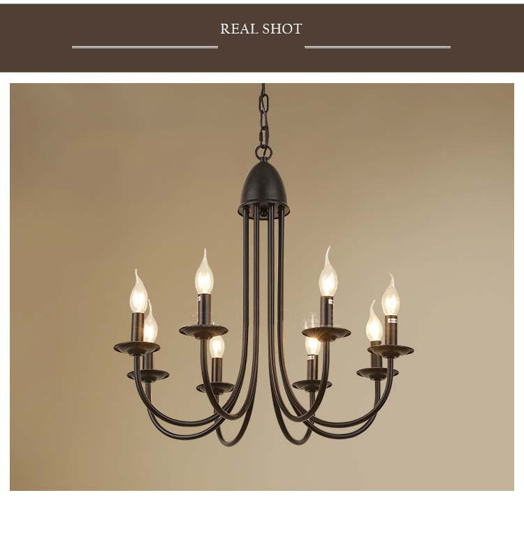 American Chandelier Iron Art E14 Candle Living Room Lamp Simple Restaurant Lamp(WH-CI-151)