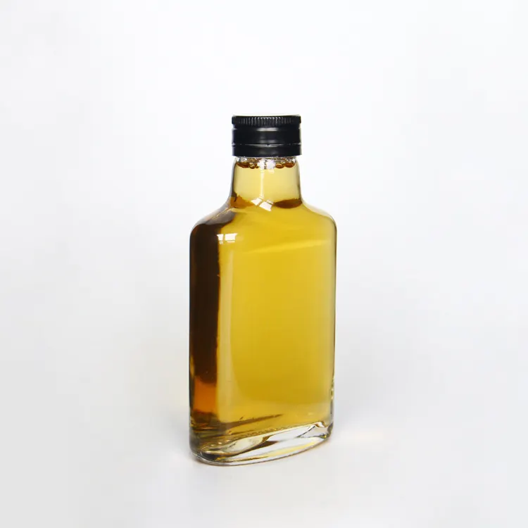 Glass Products 100ml Custom Clear Flat Glass Flask for Whiskey and Spirits Bottle