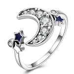 Dainty Star And Crescent Moon Open Ring 925 Sterling Silver For Women Teen Girls