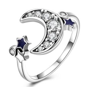 China Dainty Star And Crescent Moon Open Ring 925 Sterling Silver For Women Teen Girls Crystal Eternity Rings wholesale