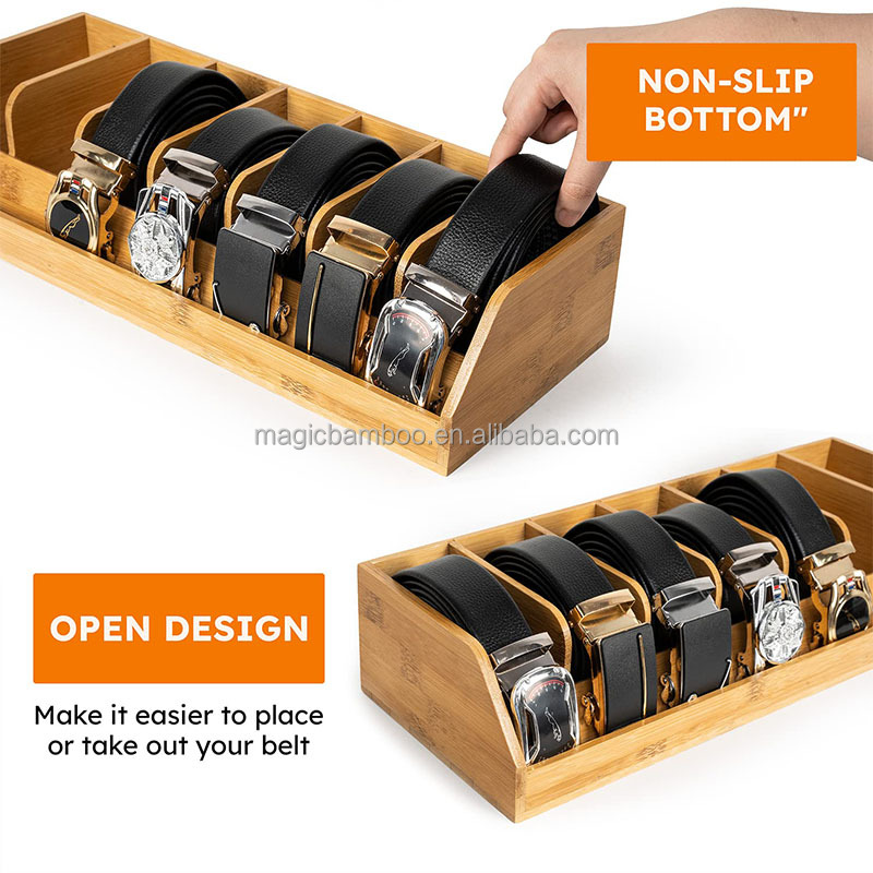 Upgrade Your Closet with Our Sustainable Bamboo Belt Display Case 7 Dividers Included