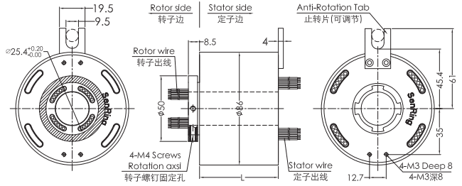 uh2586-01 series UH2586-01 Series USB2.0 Signal Slip Ring slip ring Drawing 
