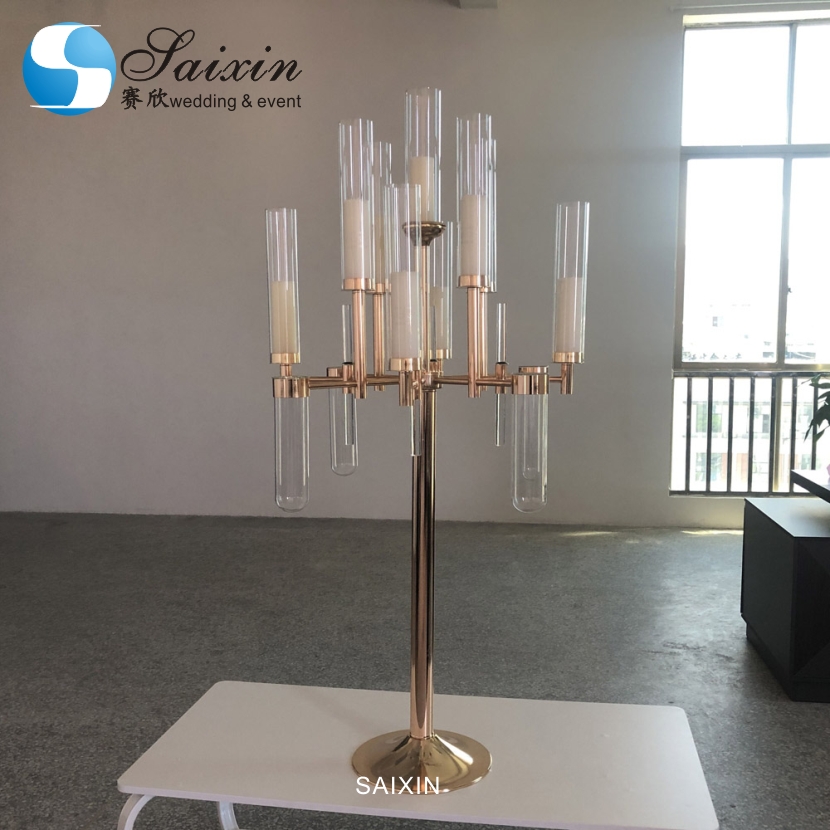 Modern Silver Gold Black Metal And Crystal Candelabra Glass Candle Holder 90CM