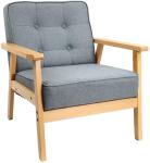 Grey Living Room Armchair Retro Modern Lounge Fabric Sofa Wooden Chair
