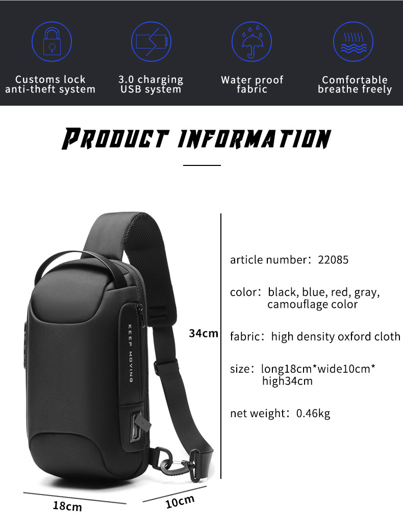 Factory wholesale waterproof fashion anti theft crossbody chest shoulder sling bag for men