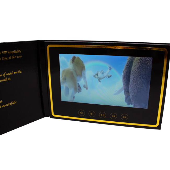 7 Inch HD Screen Digital Lcd Brochure Display With Printing For Invitation Video Gold Foil Greeting Card