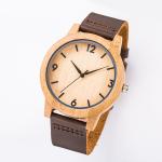 Wood Face Watch With Leather Band / Miyota Movement Leather Watches For Men