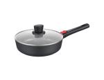 Large Deep Dish Aluminumpot 28cm With Glass Lid Black
