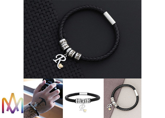 17g Antifatigue Beads Mens Engraved Bracelets With Alphabet Charm