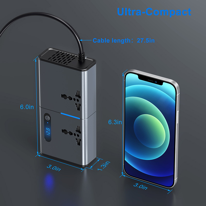 200W Electric Dc To Ac Power Inverter For Car 200W Usb Fast Charging 12V Dc To 220V Ac Power Car Inverter