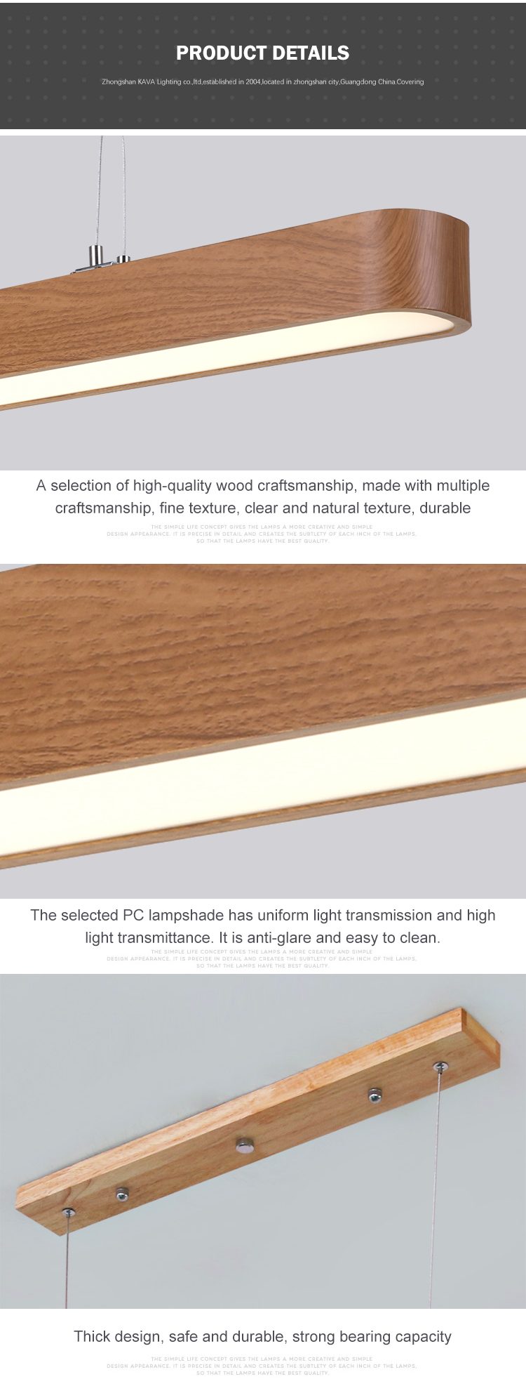 Super Brightness Linear LED Pendant Lights 110V-240V Wood Grain Color