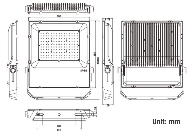 Outdoor LED flood lights 1500W Mechanical drawing