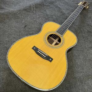 China Custom Logo on Headstock, Solid Spruce OM Body Solid Rosewood Back Side Acoustic Electric Guitar Abalone Binding wholesale