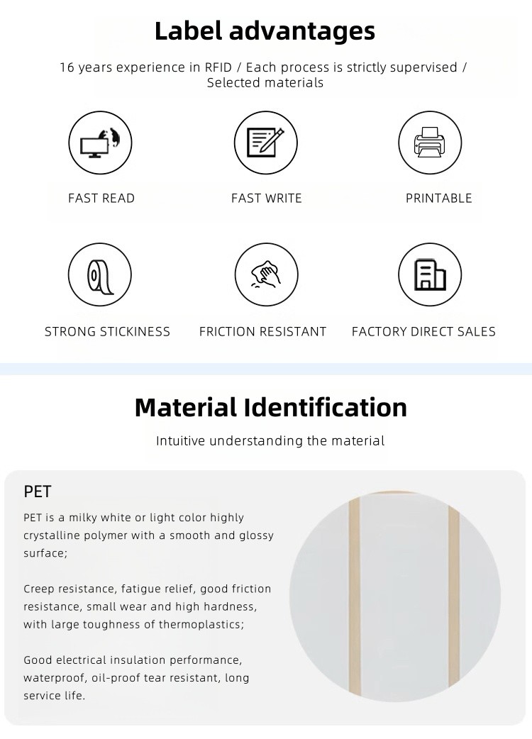 70*45mm 860-960Mhz Long Range Passive UHF RFID Label Tags for Apparel Supply Chain Retail Management