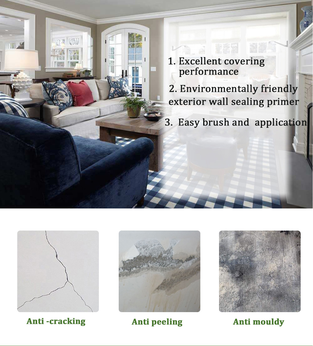 Interior Wall Decorative Paint Primer Mildew Resistant Roller Application Color White