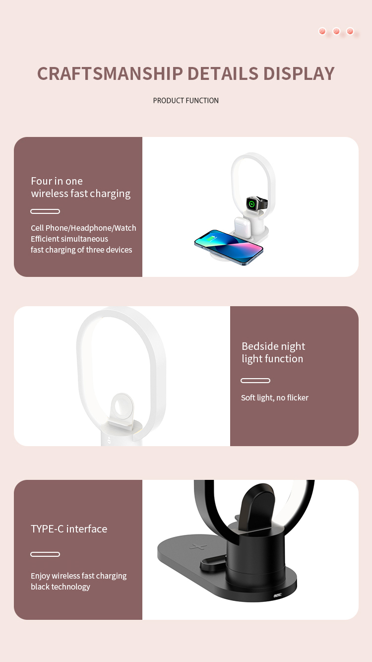 4 In 1 Wireless Charging Stand Desk Lamp Phone Holder For Iphone Private Mold 15W Charger Wireless