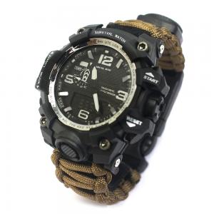 China Outdoor Brown Emergency Survival Bracelet Watch Nylon Paracord Wristband wholesale