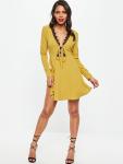 Sexy Mature Elegant Deep V Neck Mini Dress With Lace