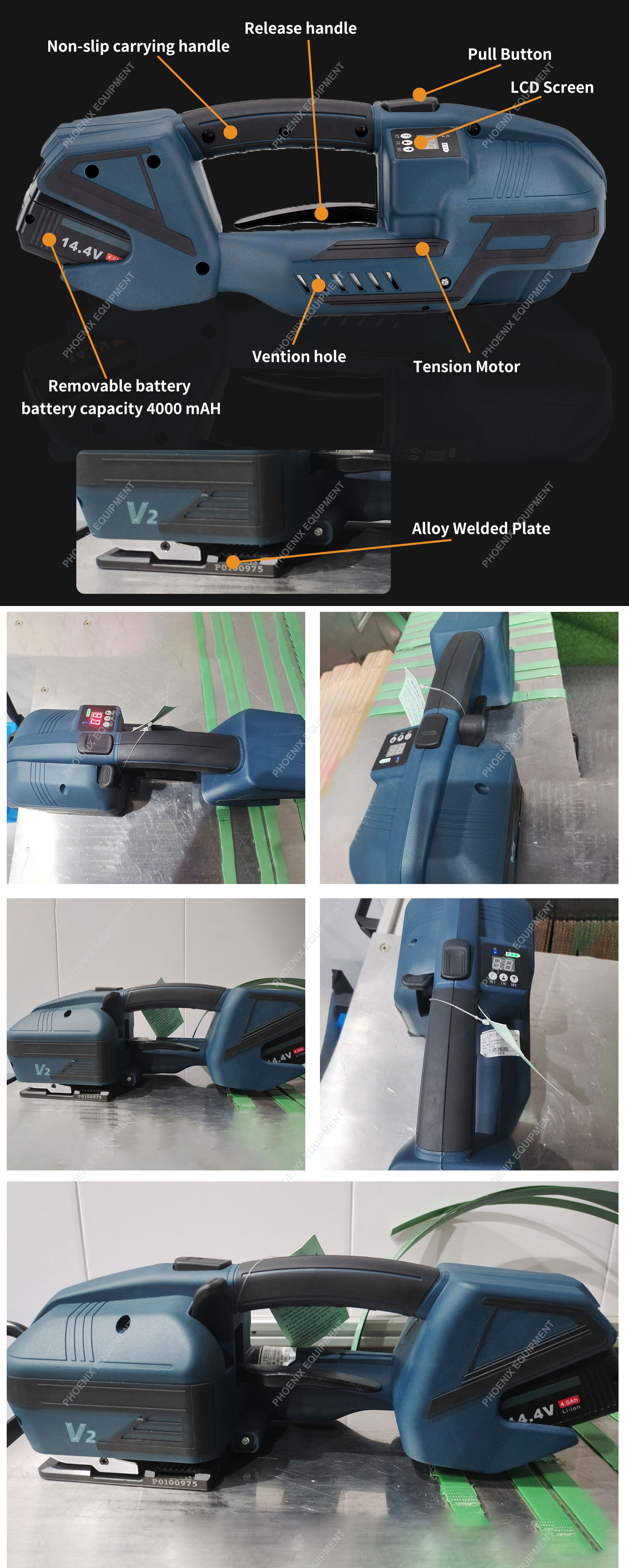 Battery Powered PP/PET Plastic Belt Handheld Strapping Tool for Heavy APPAREL V2