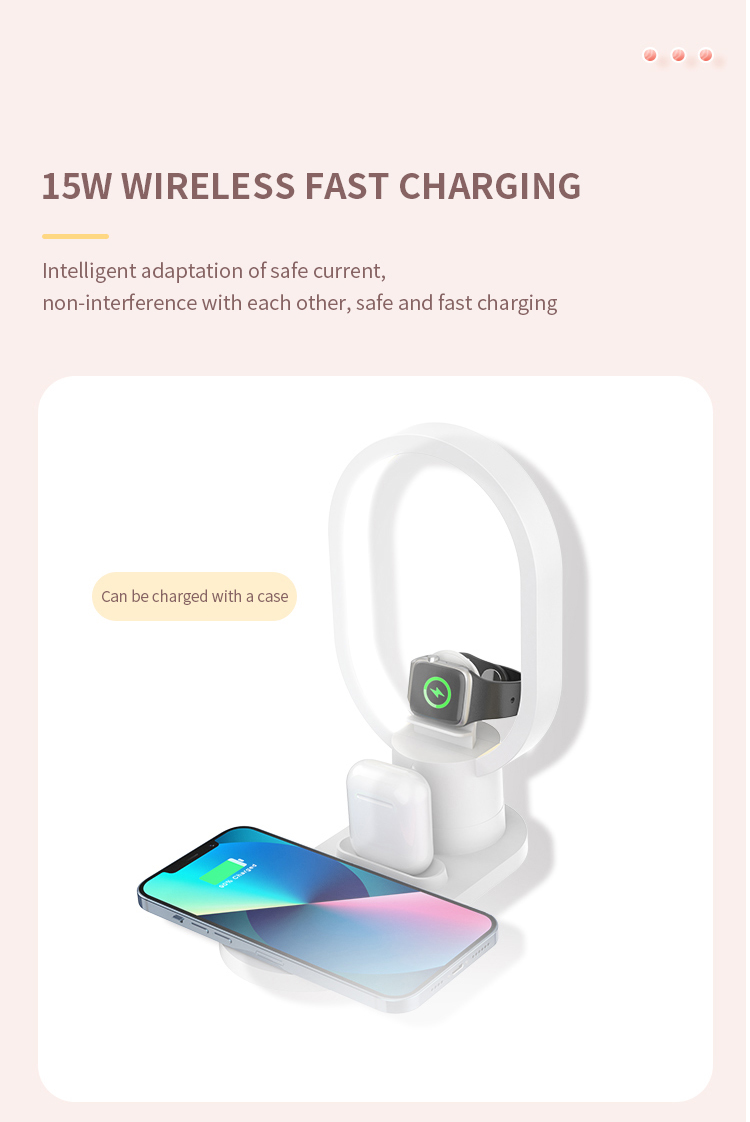 4 In 1 Wireless Charging Stand Desk Lamp Phone Holder For Iphone Private Mold 15W Charger Wireless