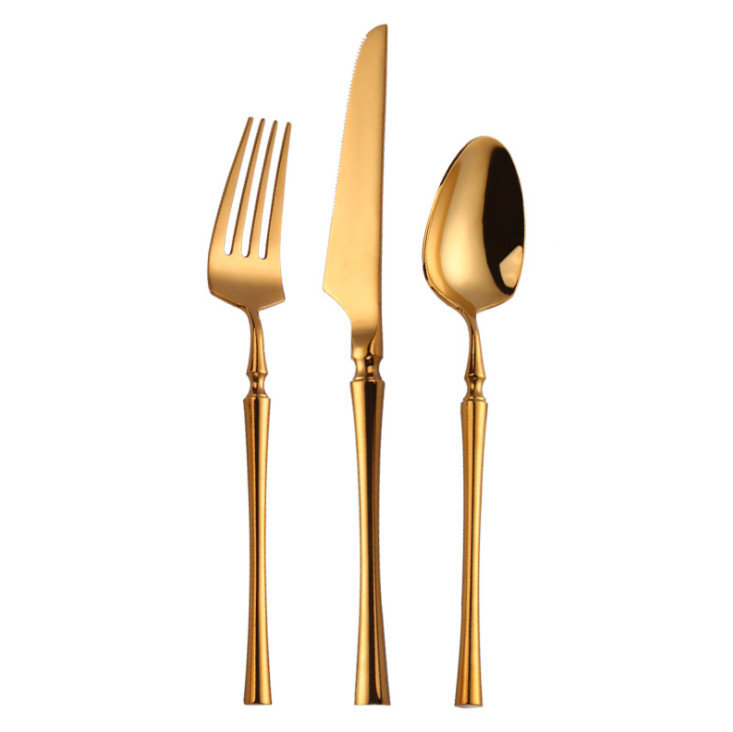 Elegant Design 304 Stainless Steel Flatware Mirror Gold Kitchen Cutlery Knife Fork Spoon