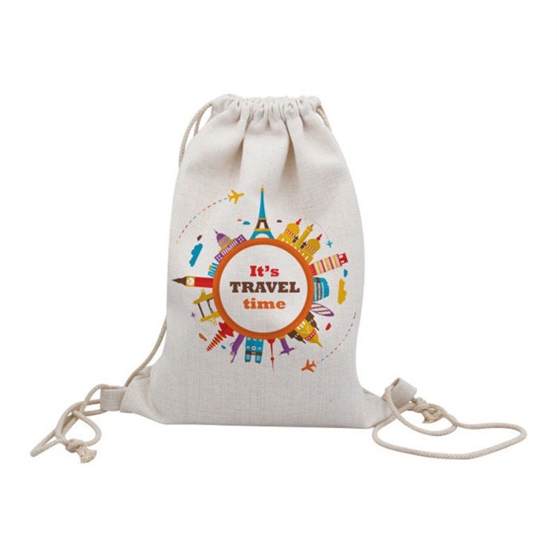 White Linen Sublimation Drawstring Backpack For Sublimation Photos Printing