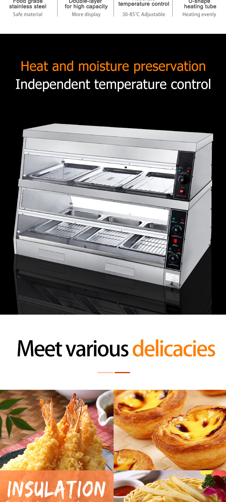 Moisturizing Stainless Steel Commercial Electric Power Double Insulation Food Warmer
