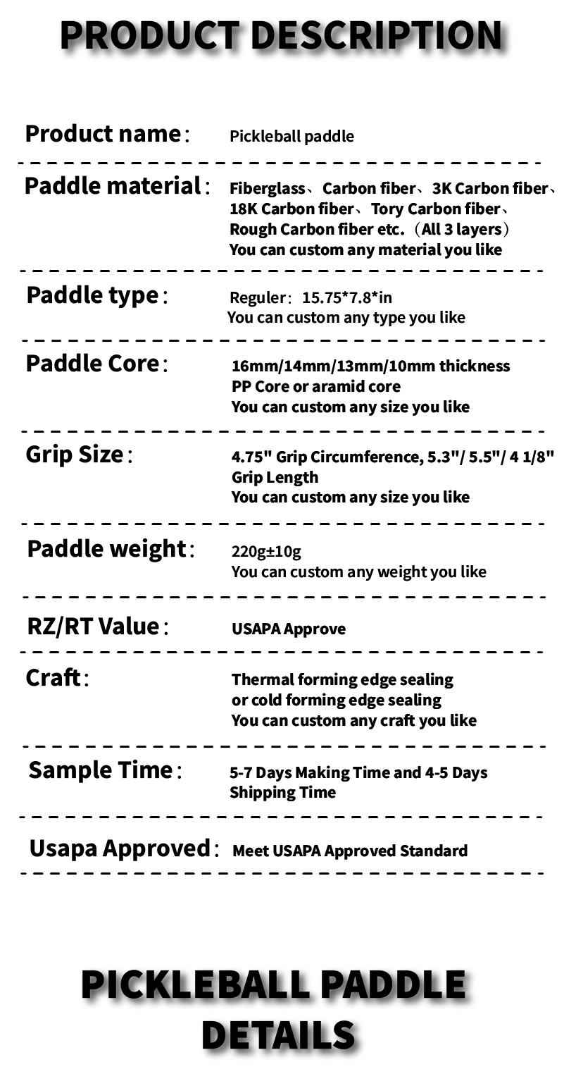 PP Honeycomb Core Glass Fiber Pickleball Paddle Custom With 110mm Handle Grip Circumference