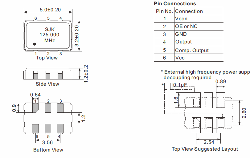 LVPECL-SMD-5032-VCXO-Dimensions