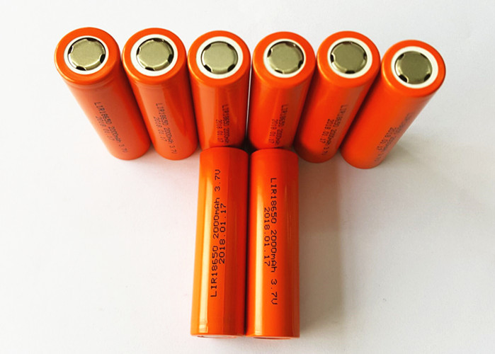 Orange 18650 Flat Top Battery , LED Light 3.7 V 2000mah Li Ion Battery
