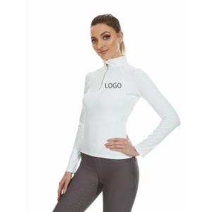 China White Quick Drying Horse Riding Tops Ladies 1/4 Zipper Long Sleeve Shirts wholesale