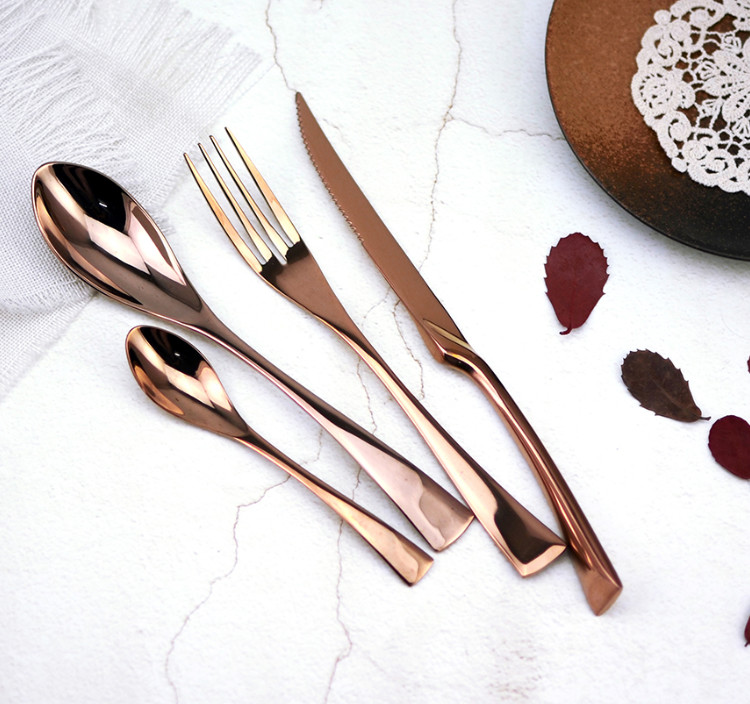 Elegant Design Stainless Steel Rose Gold Cutlery/Wedding Flatware/Colorful Knife Fork