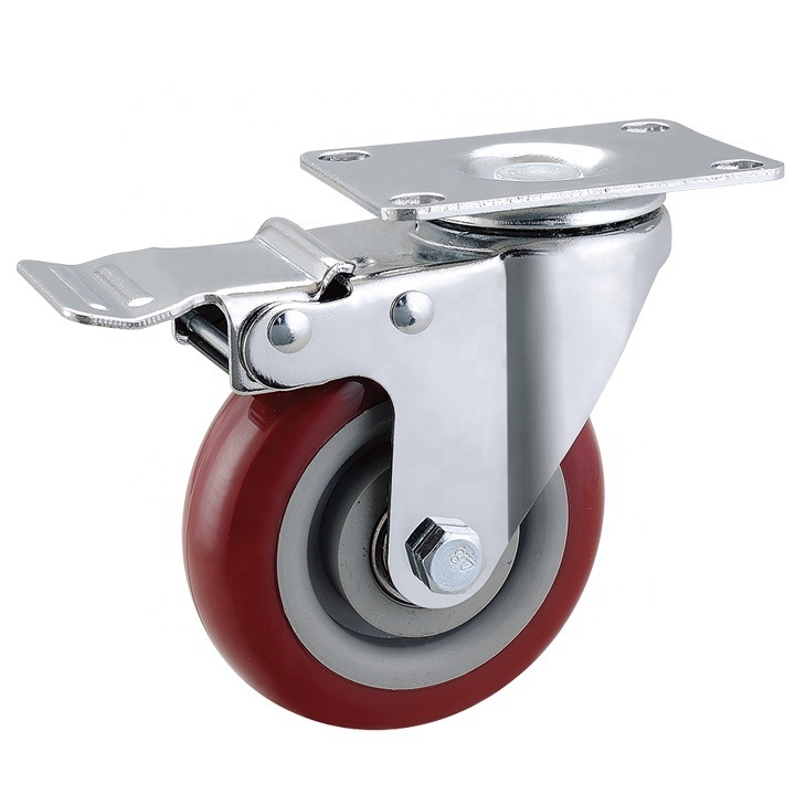 Red 100mm 4 Inch Ball Bearing PU Polyurethane Rust-Proof Caster Wheel