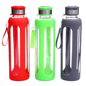 China 500ml Colorful Drinking Glass Sports Water Bottle With Silicone Sleeve wholesale