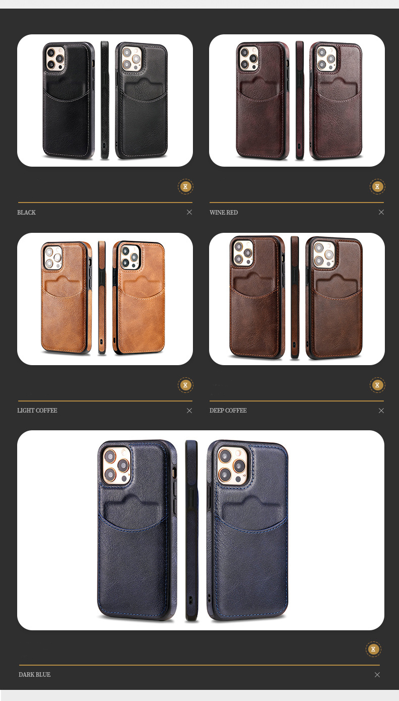 iPhone 15 Pro Max PU Leather Back Cover Card Slot Holder Slim Vintage Mobile Phone Case