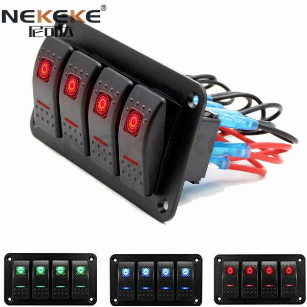 12V 24V 4 Gang Marine Switch Panel Box IP65 Waterproof Rating 5.00'' X 2.68'