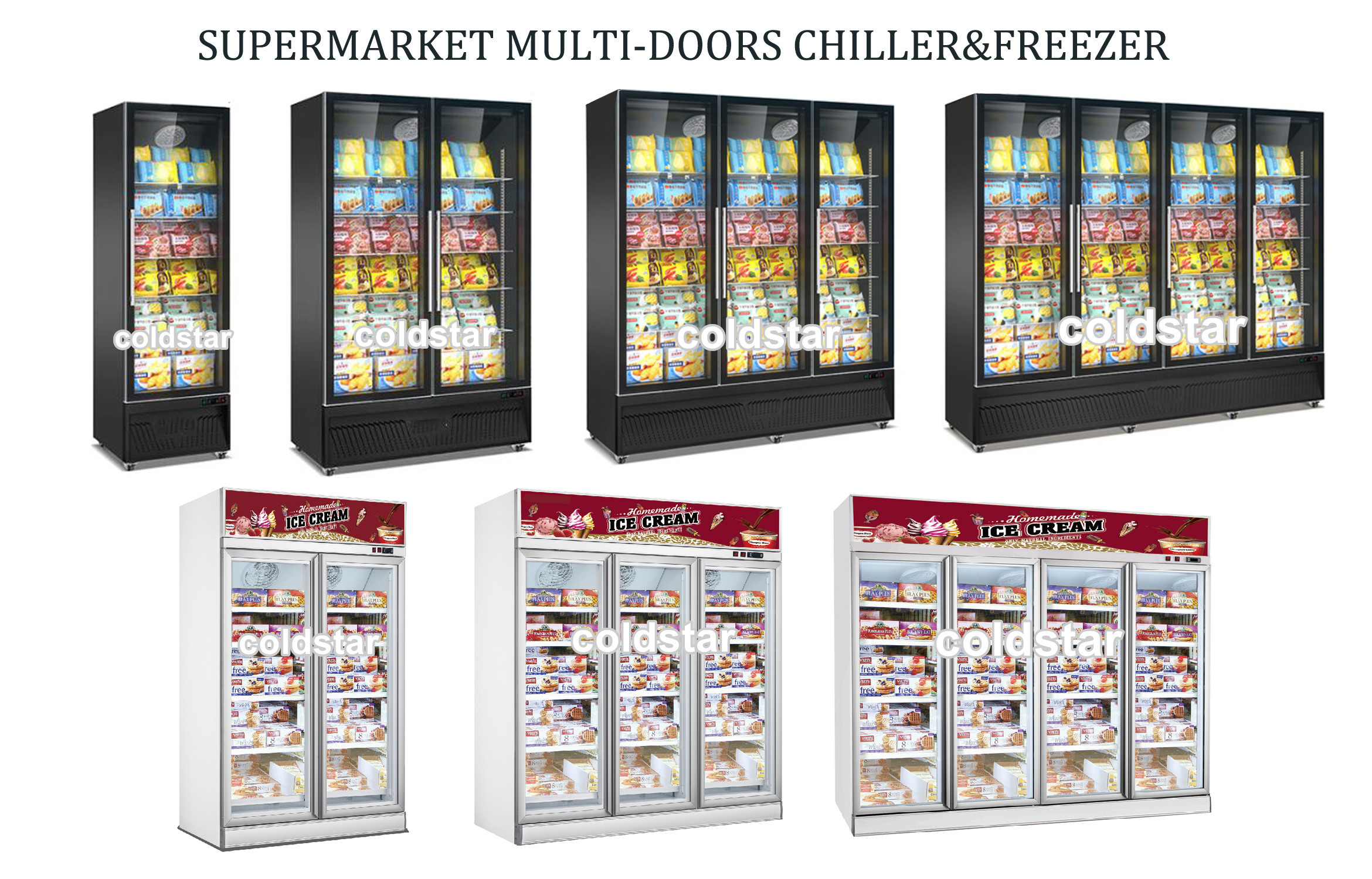 Supermarket Glass Door Freezer Ice Cream Upright Display Case