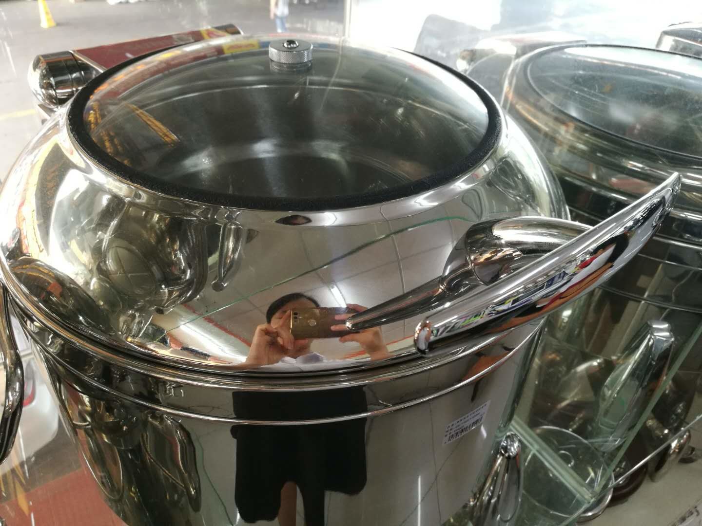 Buffet Ware Stainless Steel Cookwares Roung Soup Warmer With Glass Window / Lid 10Ltr