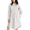 Ladies Collared Neck Dresses Long Sleeve Side Pocket Cotton Striped Print Shirt