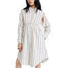 Ladies Collared Neck Dresses Long Sleeve Side Pocket Cotton Striped Print Shirt