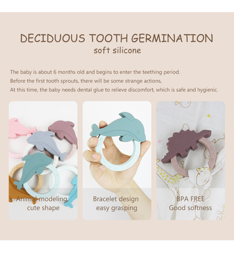 Cartoon Silicone Baby Teether Toy With Penguin Unicorn Raccoon Shape