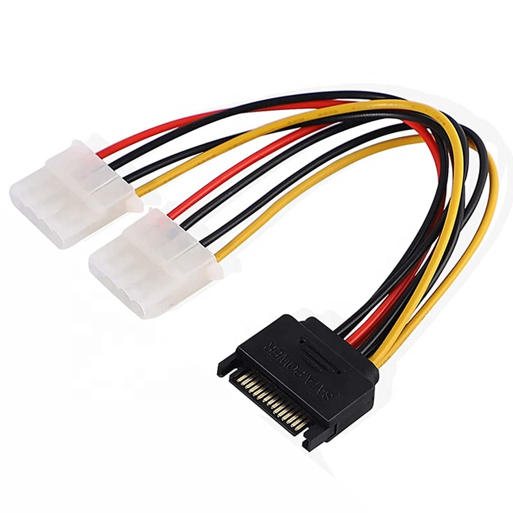 Sata 15 Pin Male to Dual Molex 4 Pin Lp4 IDE Female Hard Drive Power Y Adapter Converter Cable for HDD SSD