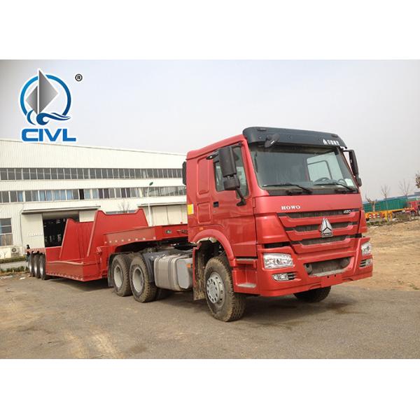 3 Axles Manual Semi Trailer Trucks Low Bed Two Single Cargo Truck New Condition