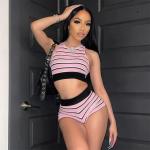 Fitness Women Two Piece Sets Sleeveless Trend Tank Top+High Waist Shorts Bodycon